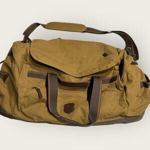 Eddie Bauer Sport Shop Duffel Bag Olive Tan 24x10x10 Canvas Leather Trim
